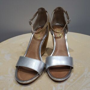 Seychelles Shoes Womens sz 6 Silver Gold Metallic Wedges Holiday Party
